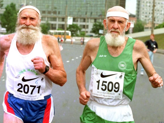 the gift of aging two running elderly men